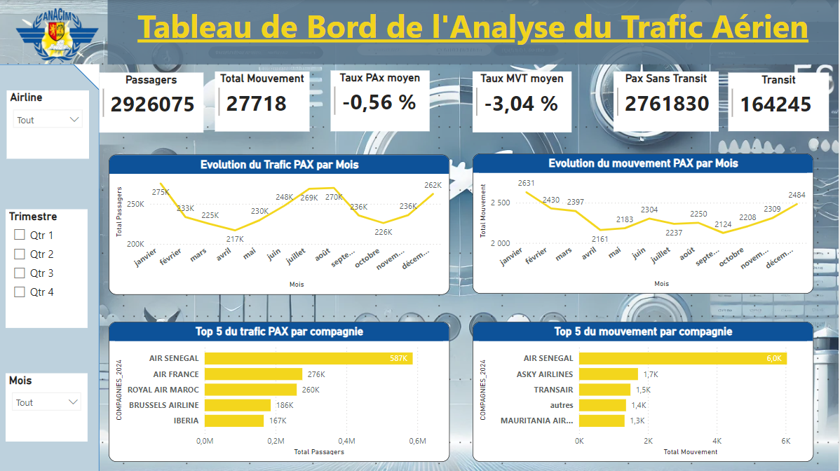 Aperçu tableau de bord Power BI - vue 1